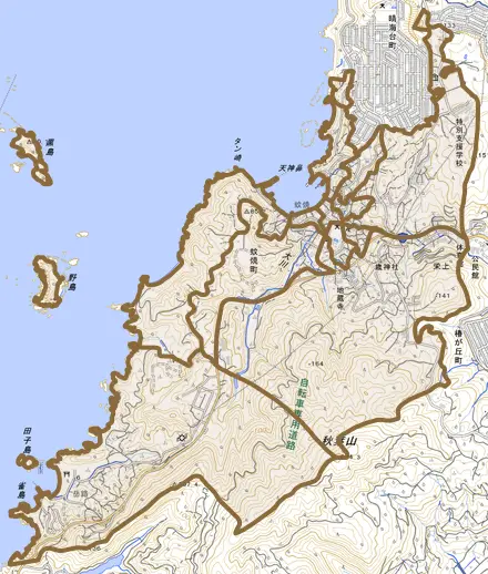 蚊焼町とその周辺の地図。町の範囲を重ねている