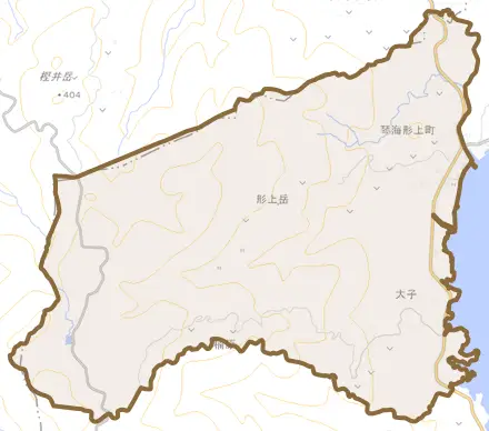 琴海形上町とその周辺の地図。町の範囲を重ねている