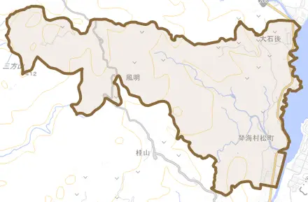琴海村松町とその周辺の地図。町の範囲を重ねている