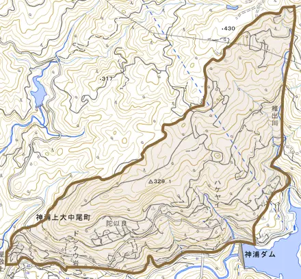 神浦上大中尾町とその周辺の地図。町の範囲を重ねている