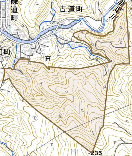 京太郎町とその周辺の地図。町の範囲を重ねている