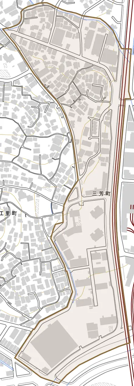 三芳町とその周辺の地図。町の範囲を重ねている