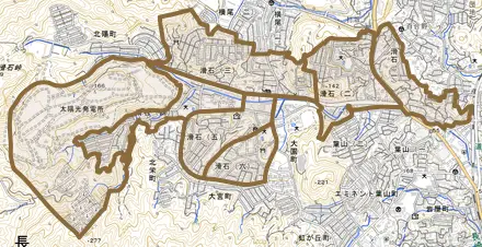滑石とその周辺の地図。町の範囲を重ねている