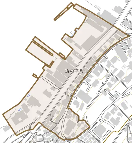 浪の平町とその周辺の地図。町の範囲を重ねている