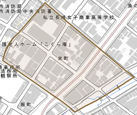 栄町とその周辺の地図。町の範囲を重ねている