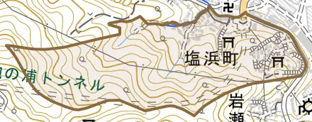 塩浜町とその周辺の地図。町の範囲を重ねている