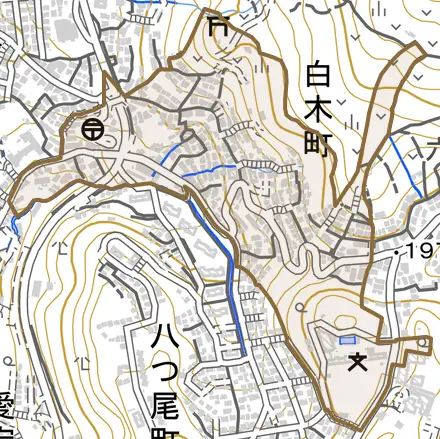 白木町とその周辺の地図。町の範囲を重ねている