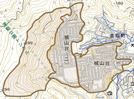 城山台とその周辺の地図。町の範囲を重ねている