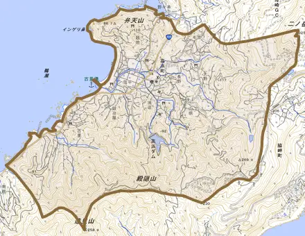 高浜町とその周辺の地図。町の範囲を重ねている