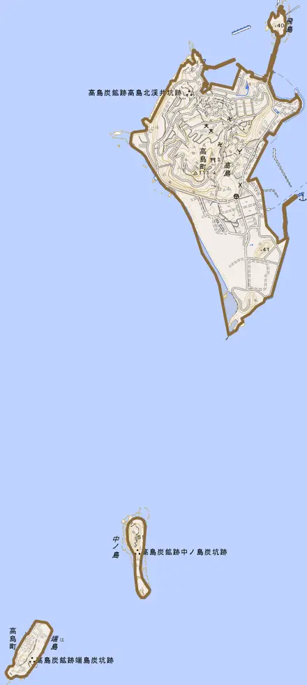 高島町とその周辺の地図。町の範囲を重ねている