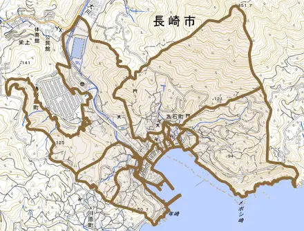 為石町とその周辺の地図。町の範囲を重ねている