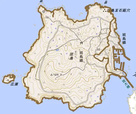 班島郷とその周辺の地図。町の範囲を重ねている