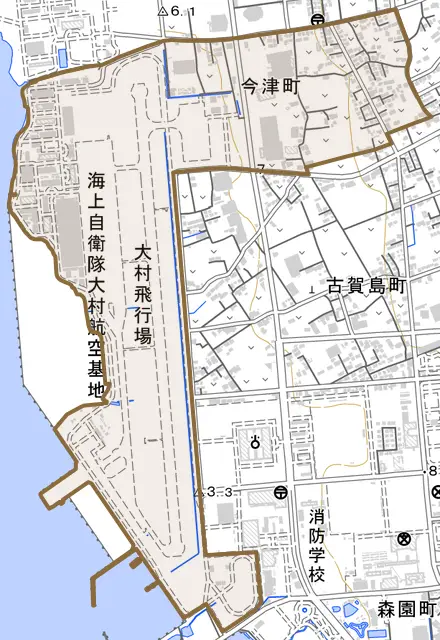 今津町とその周辺の地図。町の範囲を重ねている