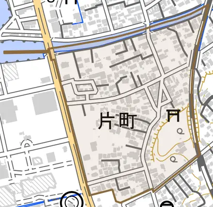 片町とその周辺の地図。町の範囲を重ねている