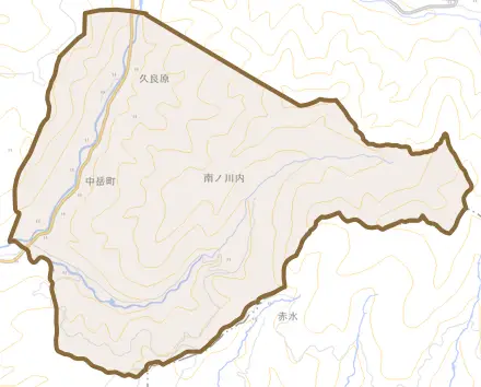 中岳町とその周辺の地図。町の範囲を重ねている