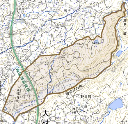 立福寺町とその周辺の地図。町の範囲を重ねている