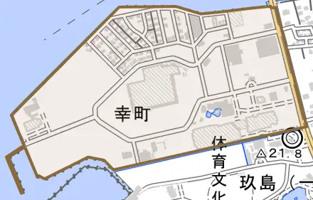 幸町とその周辺の地図。町の範囲を重ねている