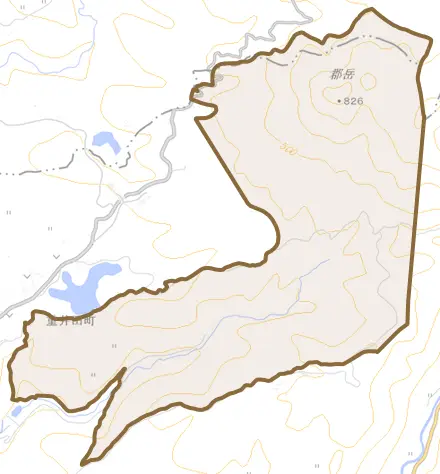 重井田町とその周辺の地図。町の範囲を重ねている