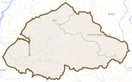 大瀬戸町雪浦河通郷とその周辺の地図。町の範囲を重ねている