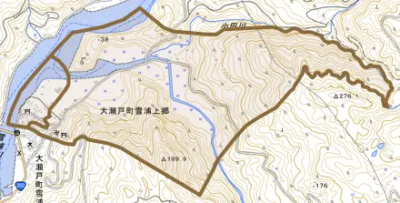 大瀬戸町雪浦上郷とその周辺の地図。町の範囲を重ねている