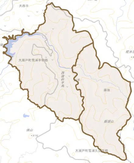 大瀬戸町雪浦幸物郷とその周辺の地図。町の範囲を重ねている
