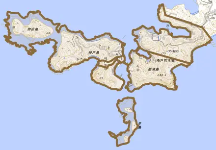 崎戸町本郷とその周辺の地図。町の範囲を重ねている