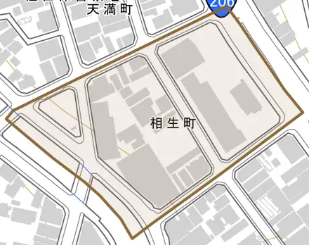 相生町とその周辺の地図。町の範囲を重ねている
