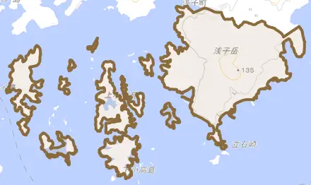浅子町とその周辺の地図。町の範囲を重ねている