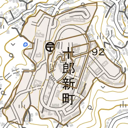 十郎新町とその周辺の地図。町の範囲を重ねている