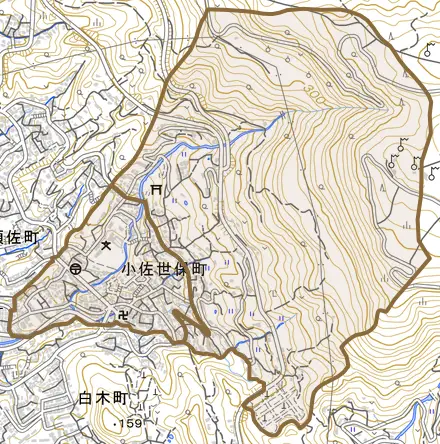 小佐世保町とその周辺の地図。町の範囲を重ねている
