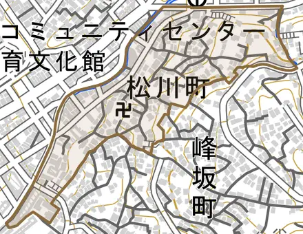 松川町とその周辺の地図。町の範囲を重ねている