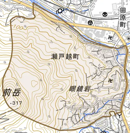 瀬戸越町とその周辺の地図。町の範囲を重ねている