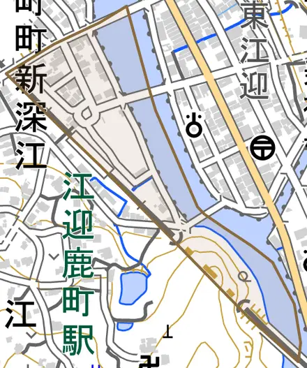 鹿町町新深江とその周辺の地図。町の範囲を重ねている