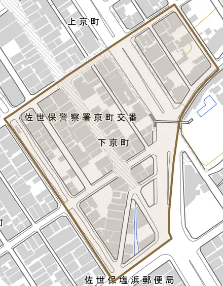下京町とその周辺の地図。町の範囲を重ねている