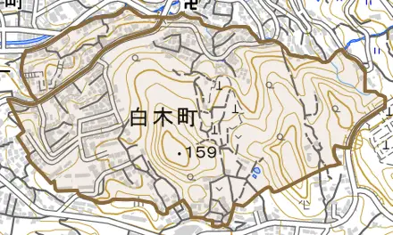 白木町とその周辺の地図。町の範囲を重ねている