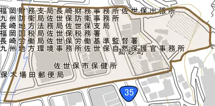 高砂町とその周辺の地図。町の範囲を重ねている
