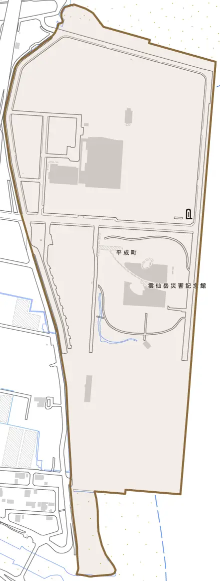 平成町とその周辺の地図。町の範囲を重ねている