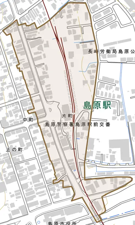 片町とその周辺の地図。町の範囲を重ねている