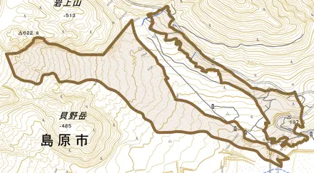 北上木場町とその周辺の地図。町の範囲を重ねている