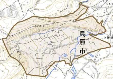北千本木町とその周辺の地図。町の範囲を重ねている