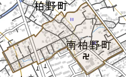南柏野町とその周辺の地図。町の範囲を重ねている