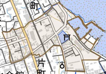 宮の町とその周辺の地図。町の範囲を重ねている