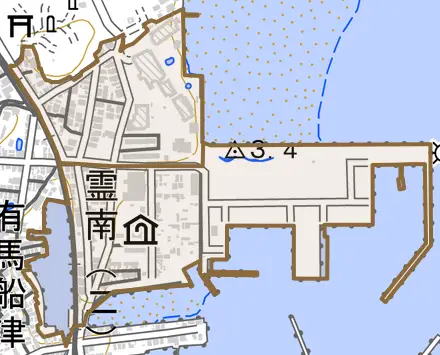 霊南とその周辺の地図。町の範囲を重ねている