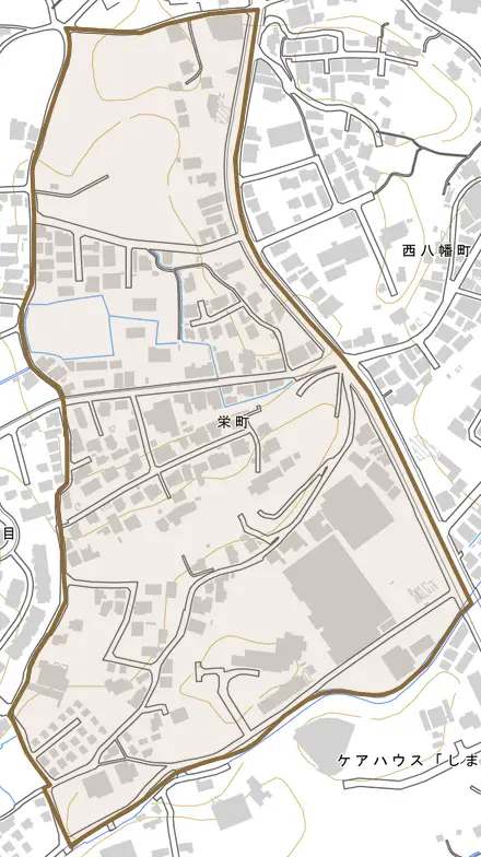 栄町とその周辺の地図。町の範囲を重ねている