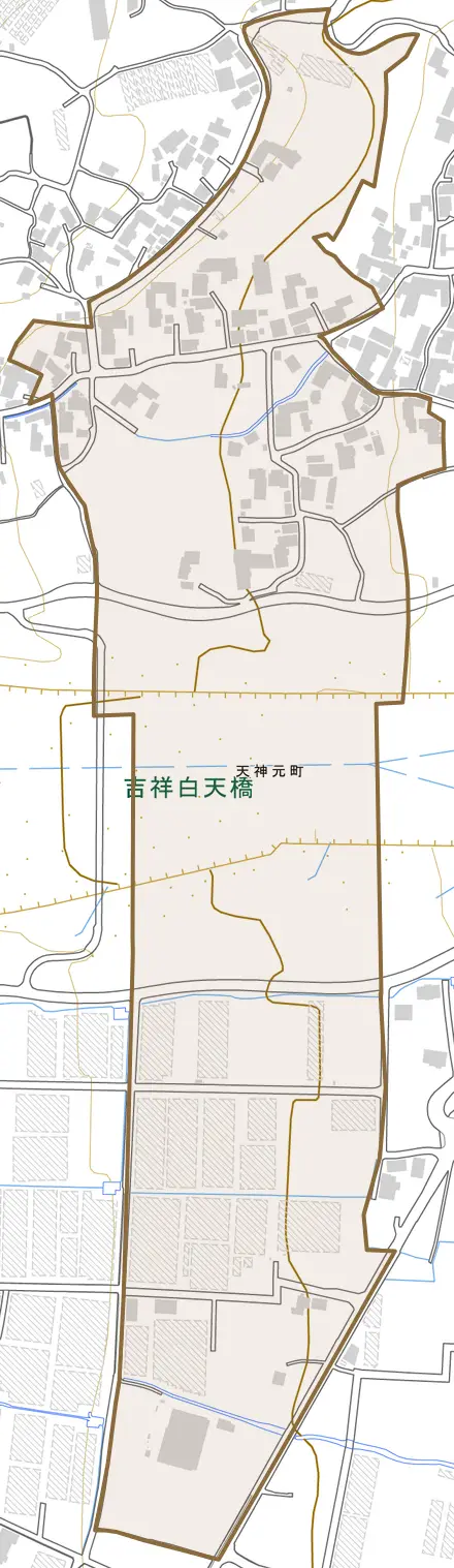 天神元町とその周辺の地図。町の範囲を重ねている