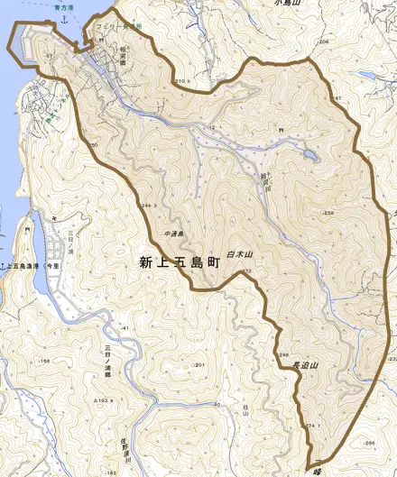 相河郷とその周辺の地図。町の範囲を重ねている
