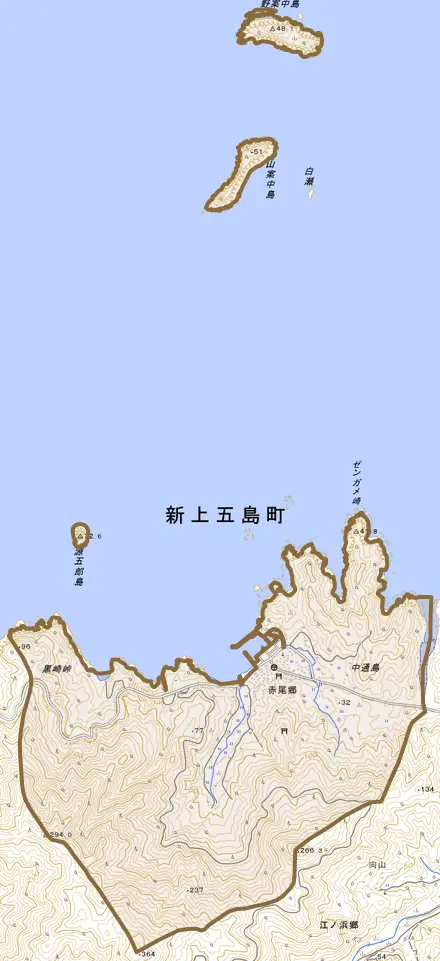 赤尾郷とその周辺の地図。町の範囲を重ねている
