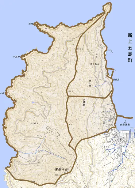 網上郷とその周辺の地図。町の範囲を重ねている
