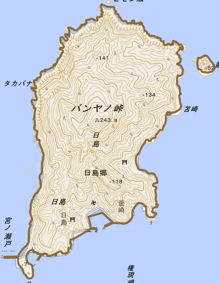 日島郷とその周辺の地図。町の範囲を重ねている