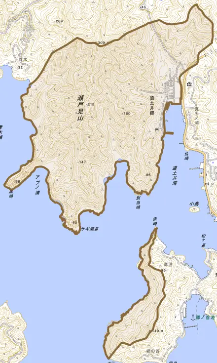 道土井郷とその周辺の地図。町の範囲を重ねている